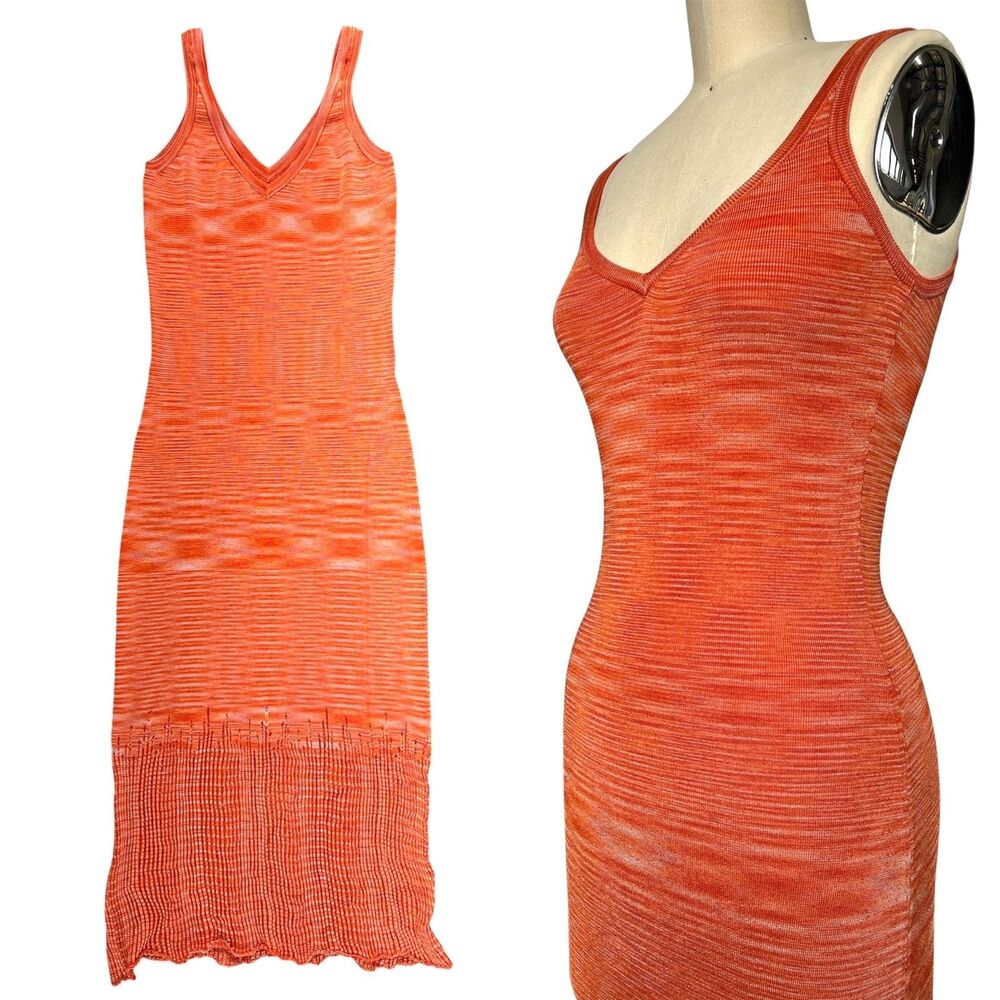 New FRAME Denim Sample Knit Slip Dress Space Dye Ombre V Neck Bodycon Resot S/M
